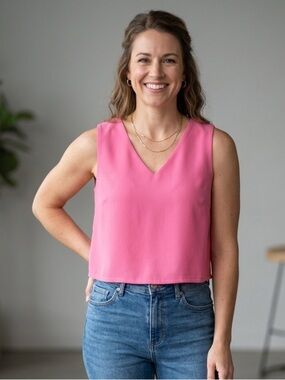 Karlie | Pink V-Neck Sleeveless Crop Blouse